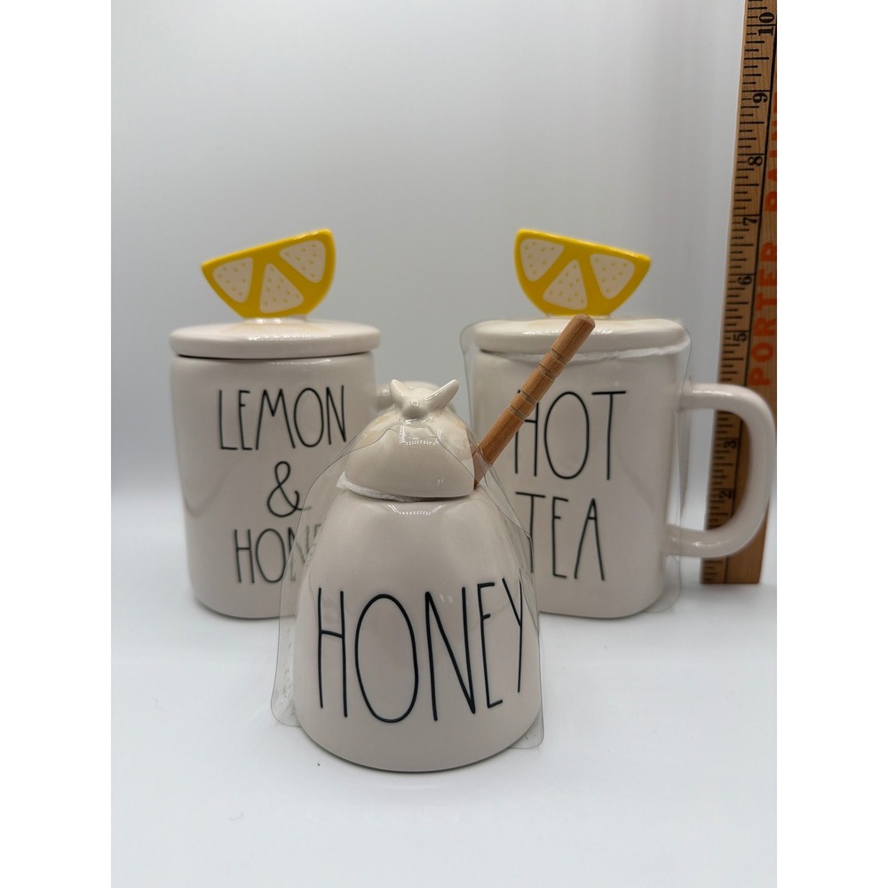 Rae Dunn Tea Bar Set Lemon & Honey, Hot Tea, Honey Pot Canister 3 Pc Magenta NWT